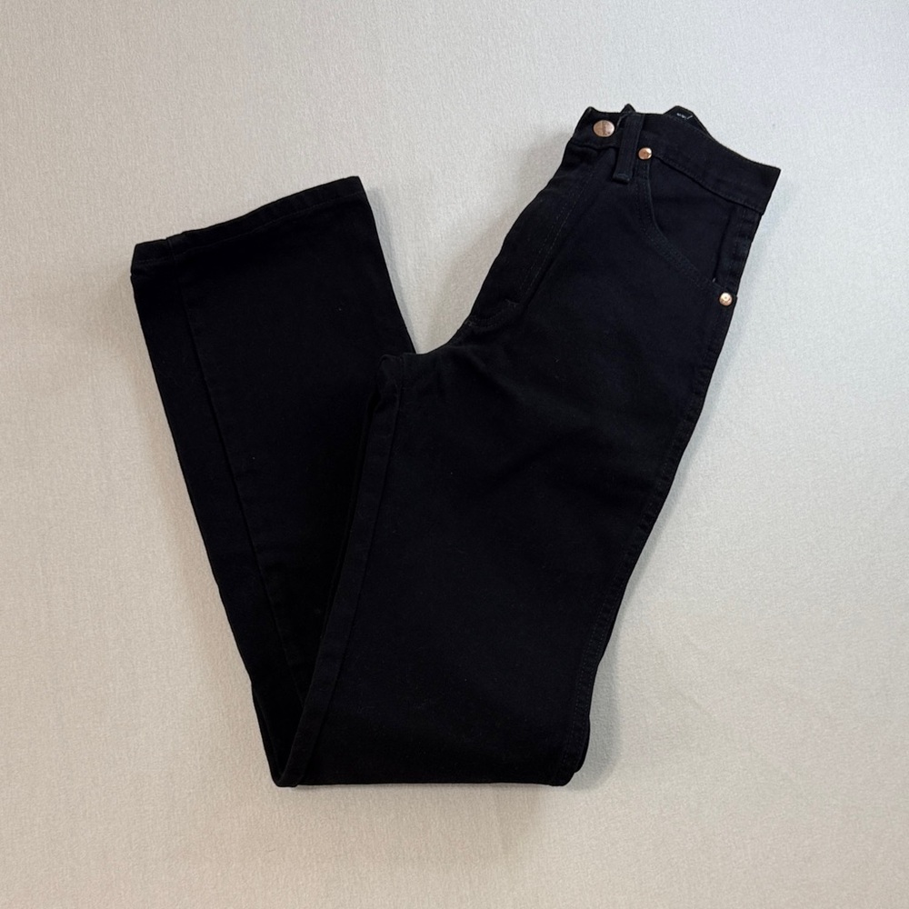 Wrangler Men's Slim Straight Jeans in Black with Tan Patch - Picture 9 of 9